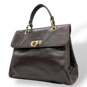 BALLY Women's Brown Leather Handbag with Gold Hardware, U14